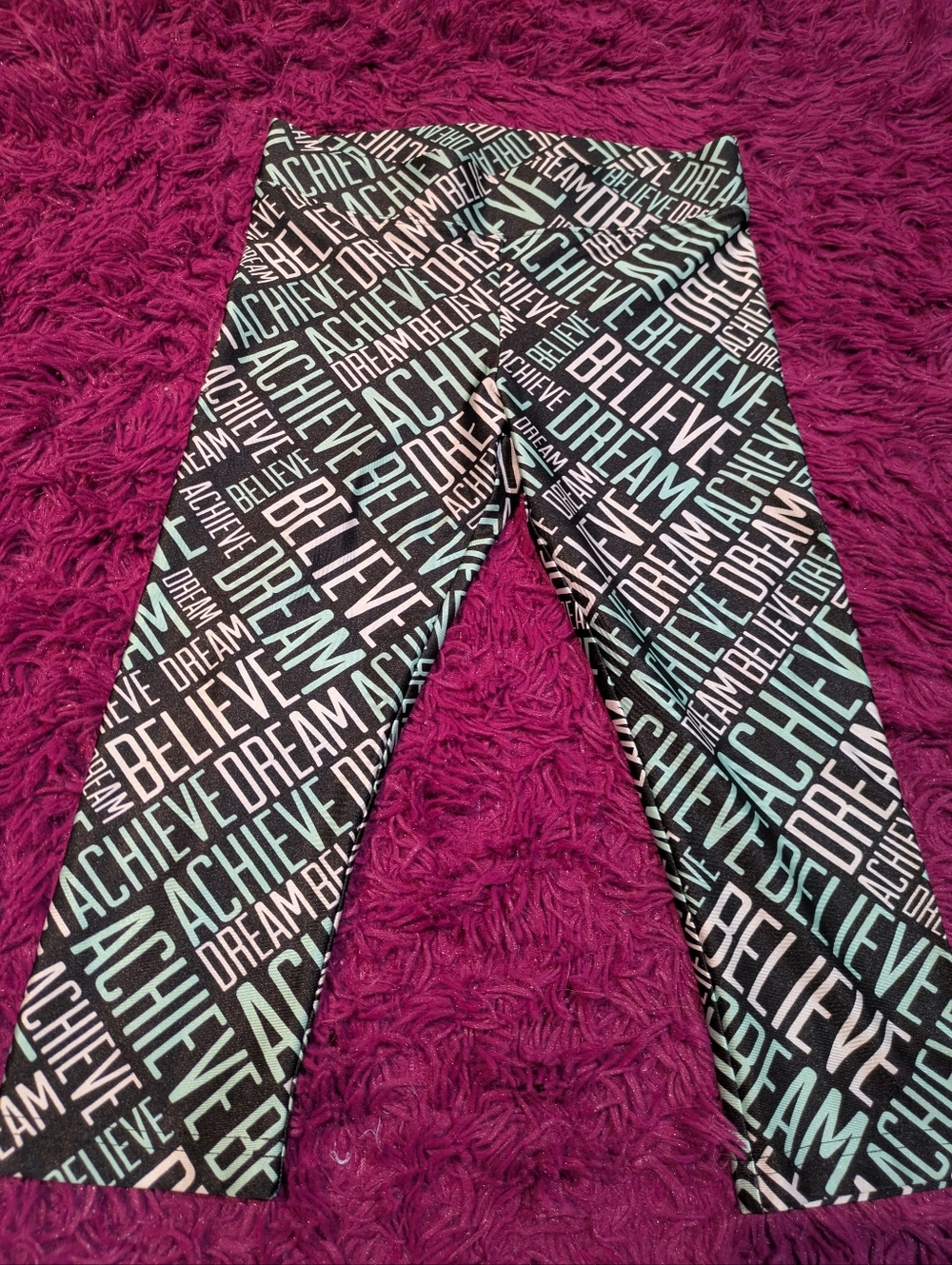🦋5/25$ Justice Black Leggings with Teal & White Motivational Print